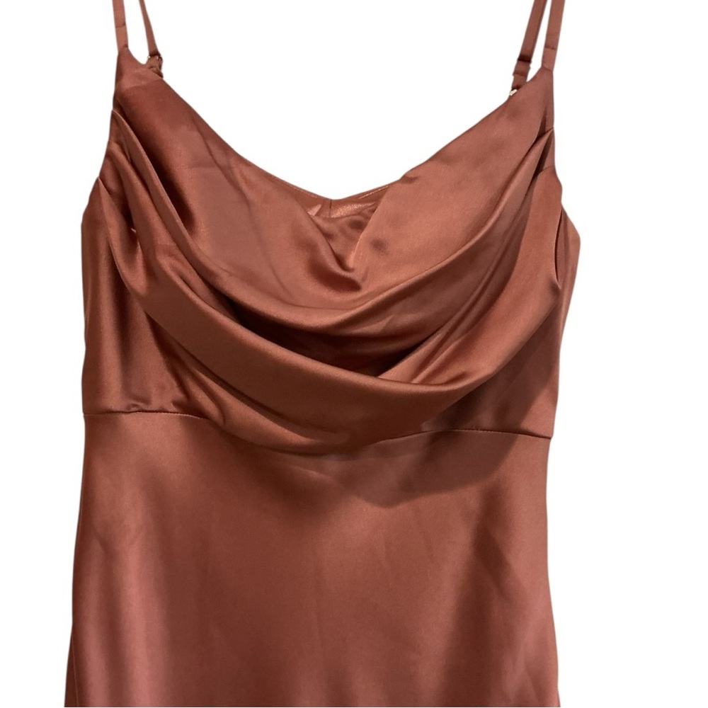 Revelry Satin Slip Dress Size8 Rose Mauve Cowl Neck Side Slits Formal Bridesmaid - Picture 4 of 8